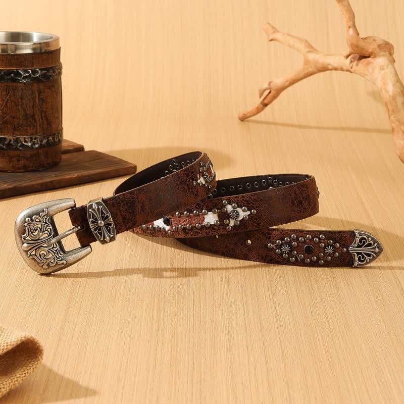 Women's Retro Imitated Furs Splicing Leather Belt - image 1