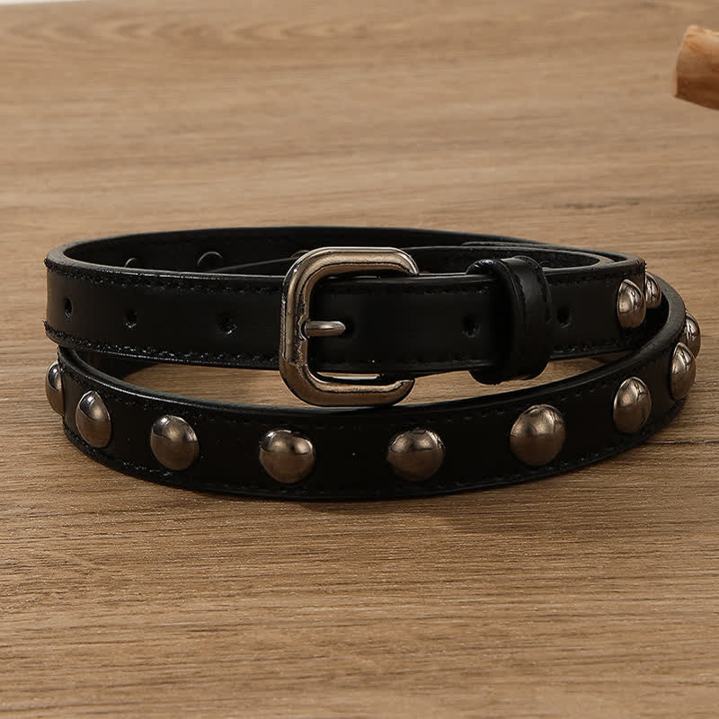 Women's Punk Rock Round Studded Leather Belt - Black - 36 - image 10