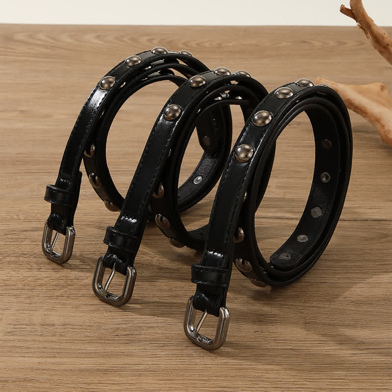 Women's Punk Rock Round Studded Leather Belt - image 13
