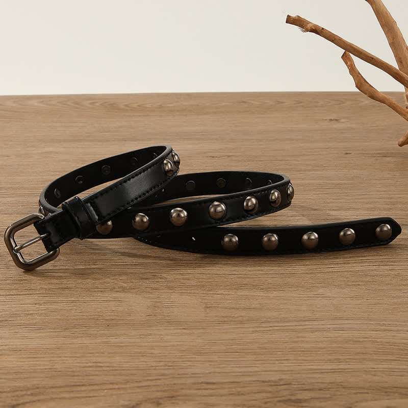 Women's Punk Rock Round Studded Leather Belt - image 11