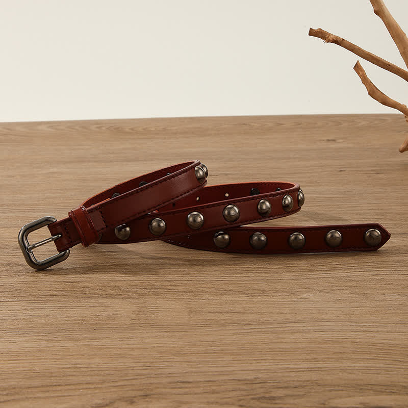 Women's Punk Rock Round Studded Leather Belt - image 1