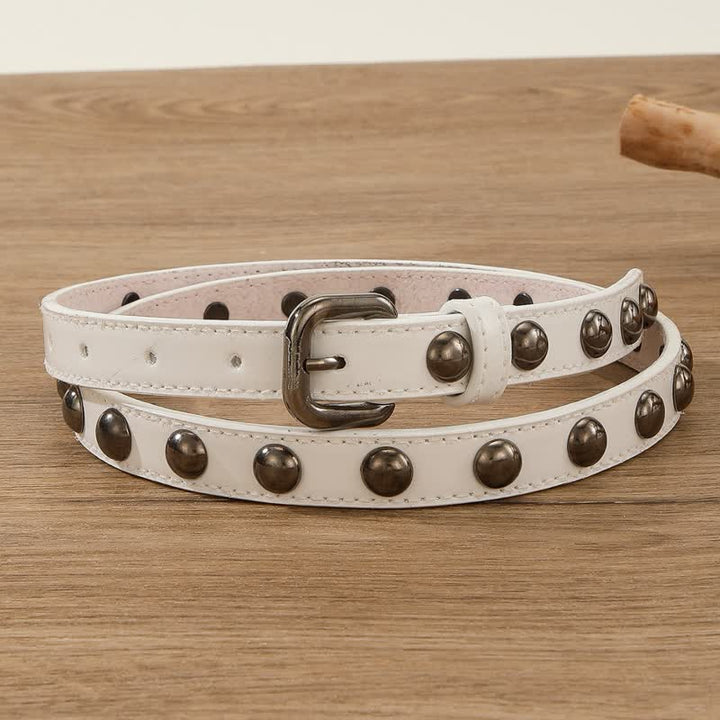 Women's Punk Rock Round Studded Leather Belt - White - 36 - image 5