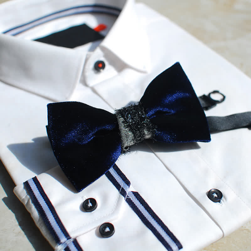 Men's Noble Navy Glossy Velvet Bow Tie - Navy - image 0