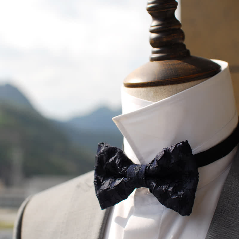 Men's Elegant Black Jacquard Floral Bow Tie - image 4
