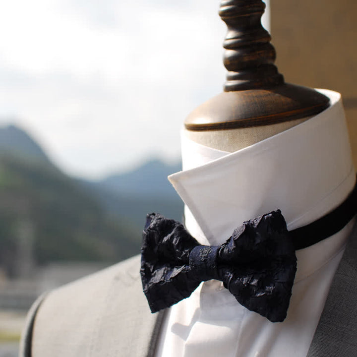 Men's Elegant Black Jacquard Floral Bow Tie - image 4