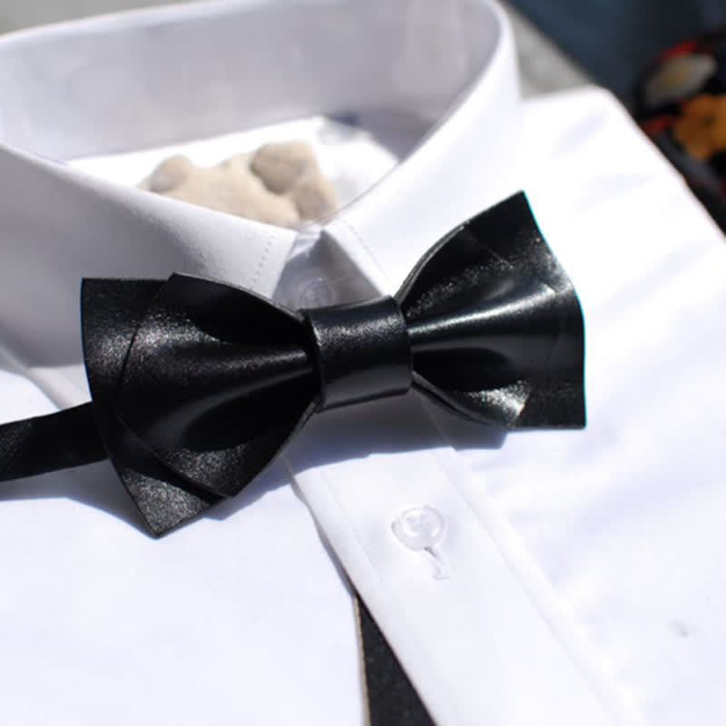 Men's Bright Double Layered Tanned Leather Bow Tie - image 5