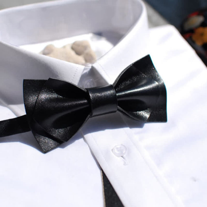 Men's Bright Double Layered Tanned Leather Bow Tie - image 5