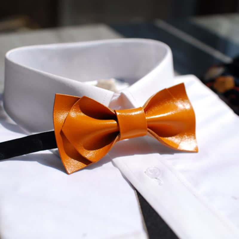 Men's Bright Double Layered Tanned Leather Bow Tie - image 0