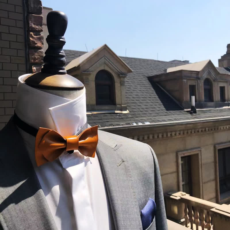 Men's Bright Double Layered Tanned Leather Bow Tie - image 1