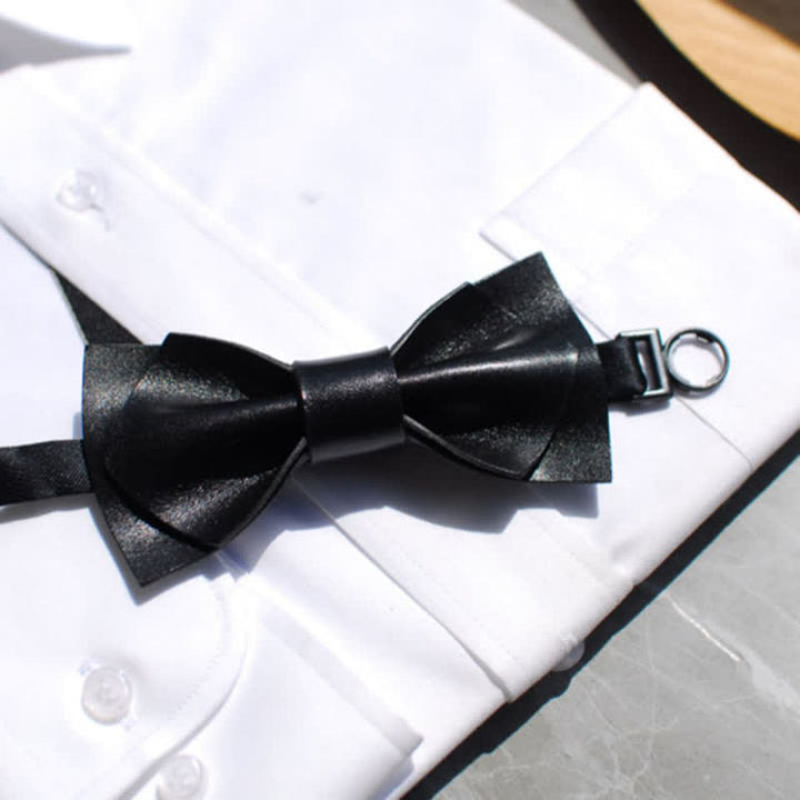 Men's Bright Double Layered Tanned Leather Bow Tie - image 6