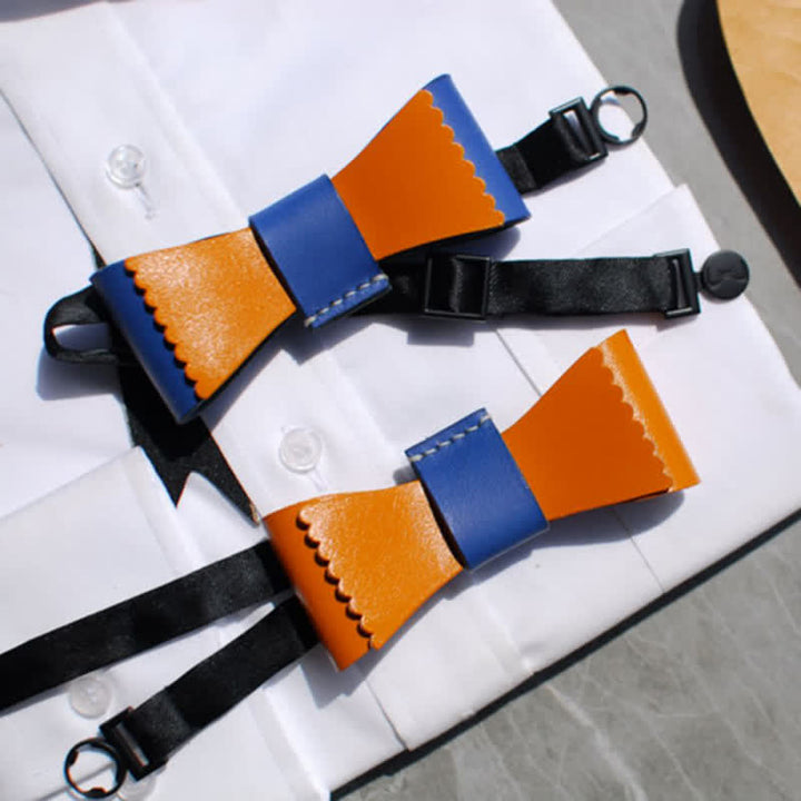 Men's Unique Color Collision Tanned Leather Bow Tie - image 2