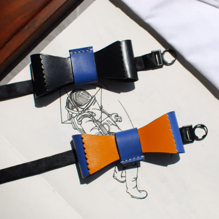 Men's Unique Color Collision Tanned Leather Bow Tie - image 3