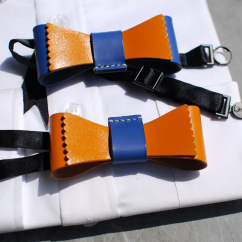 Men's Unique Color Collision Tanned Leather Bow Tie - image 4