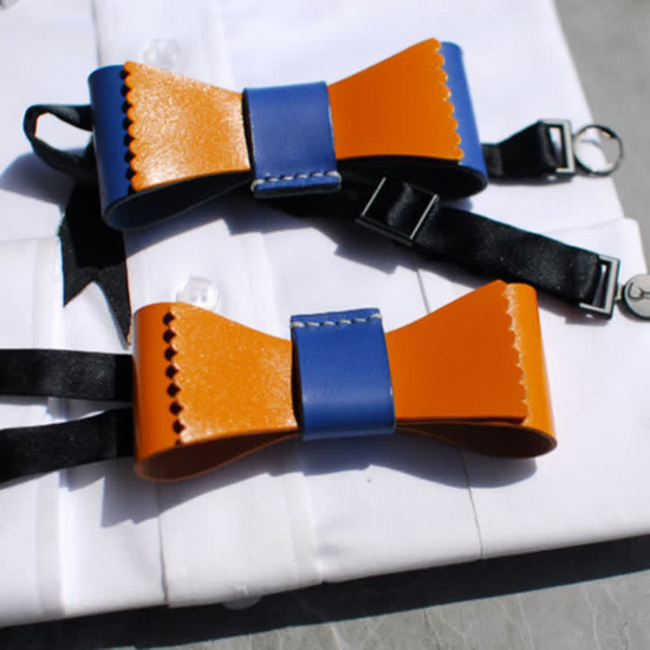 Men's Unique Color Collision Tanned Leather Bow Tie - image 4