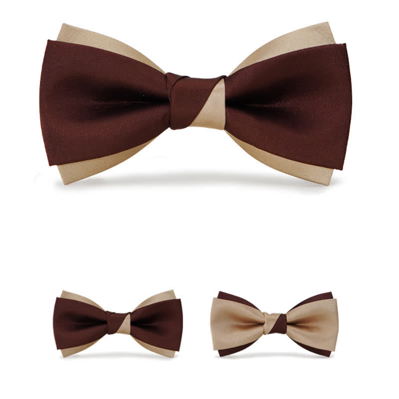 Men's Luxury Brown & Champagne Double Layered Bow Tie - image 2