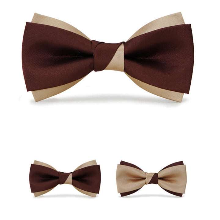 Men's Luxury Brown & Champagne Double Layered Bow Tie - image 2