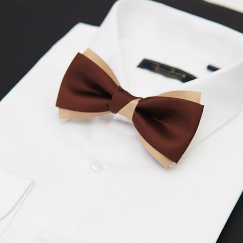 Men's Luxury Brown & Champagne Double Layered Bow Tie - image 1