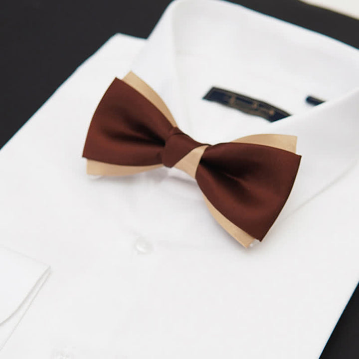 Men's Luxury Brown & Champagne Double Layered Bow Tie - image 1