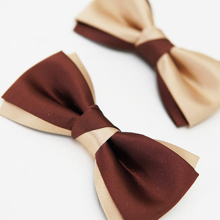 Men's Luxury Brown & Champagne Double Layered Bow Tie - image 3