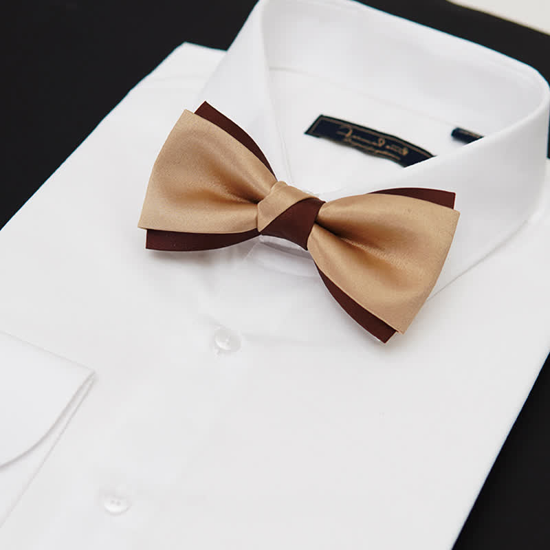 Men's Luxury Brown & Champagne Double Layered Bow Tie - image 5