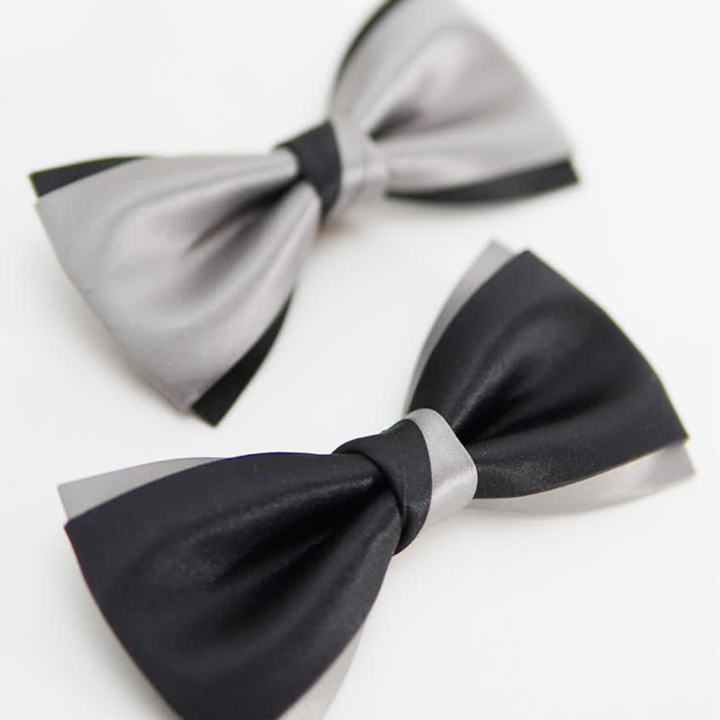 Men's Modern Black & Silver Double Layered Bow Tie - image 3