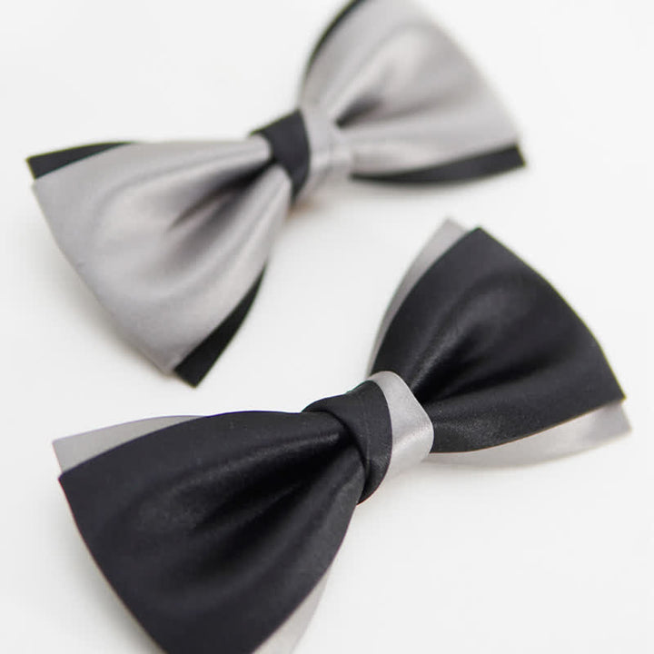 Men's Modern Black & Silver Double Layered Bow Tie - image 3