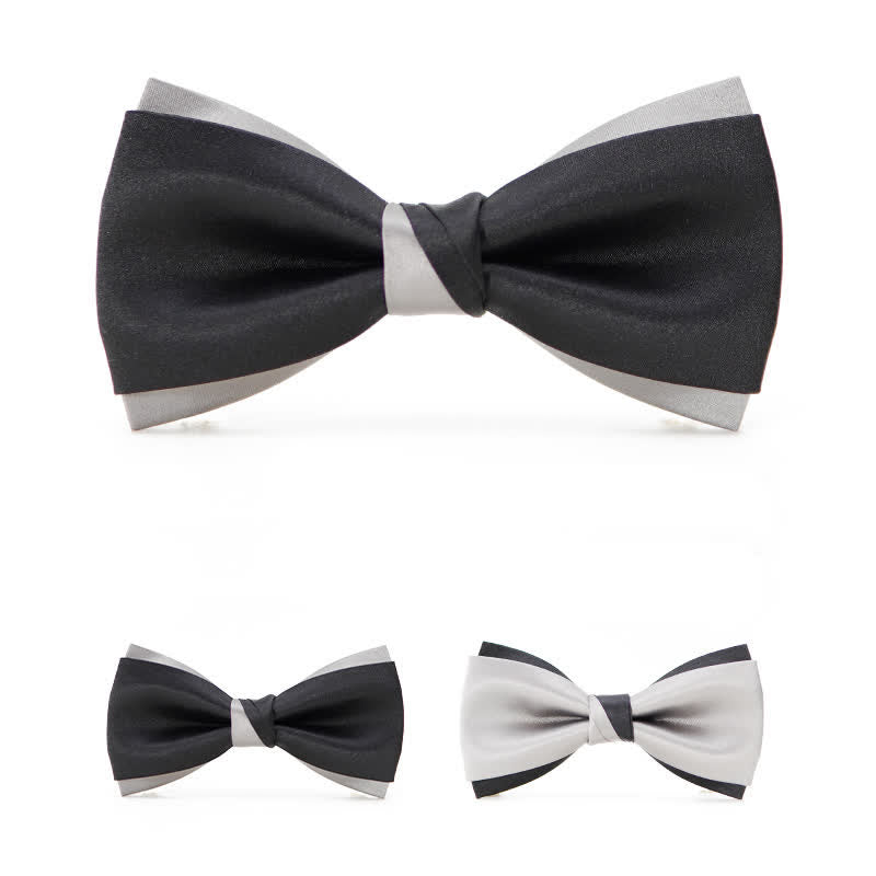 Men's Modern Black & Silver Double Layered Bow Tie - image 1