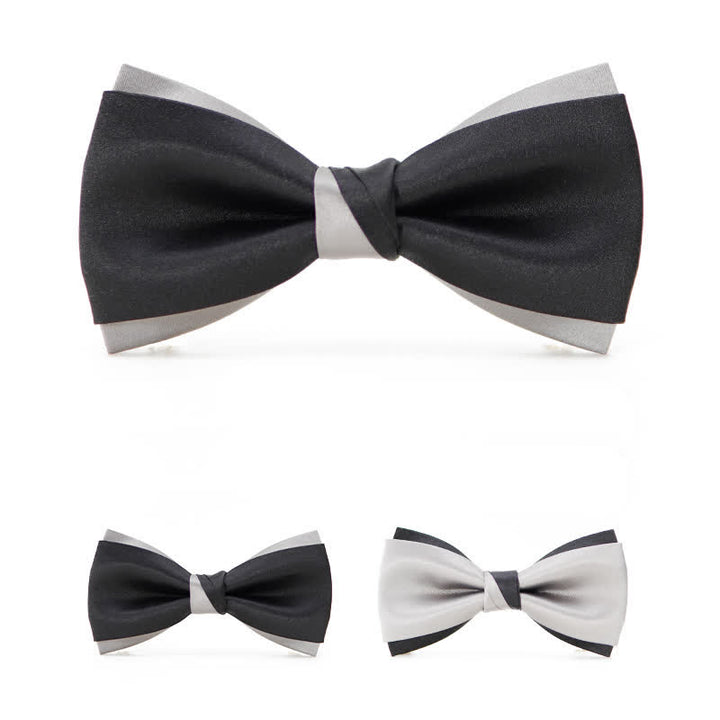Men's Modern Black & Silver Double Layered Bow Tie - image 1