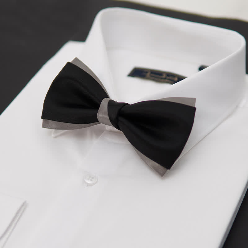 Men's Modern Black & Silver Double Layered Bow Tie - image 2