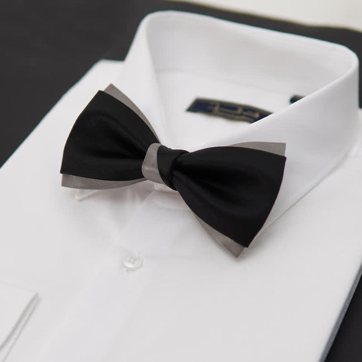 Men's Modern Black & Silver Double Layered Bow Tie - image 2