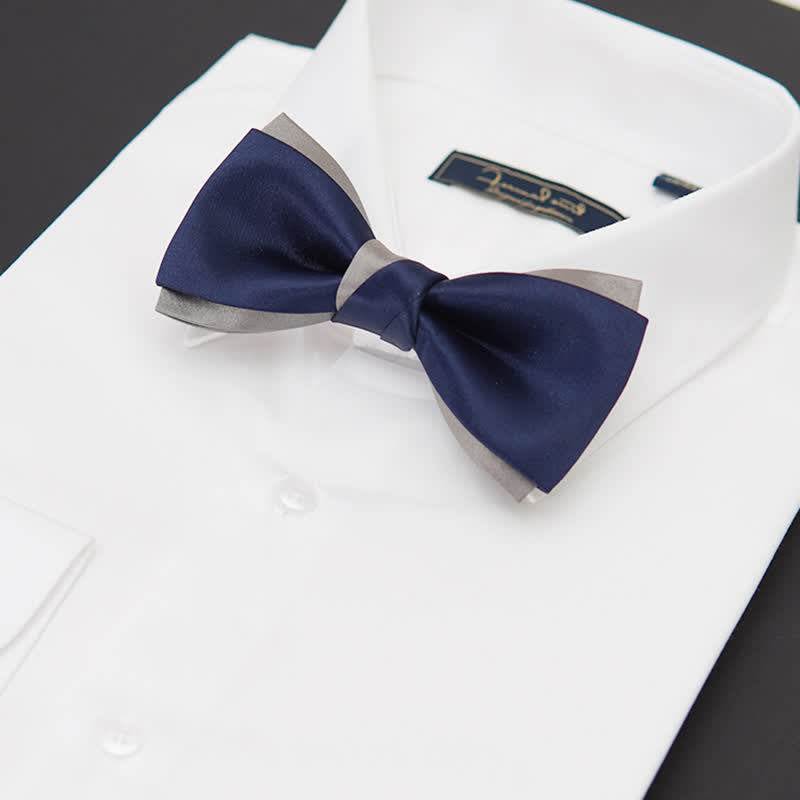 Men's Noble Navy & Silver Double Layered Bow Tie - image 2