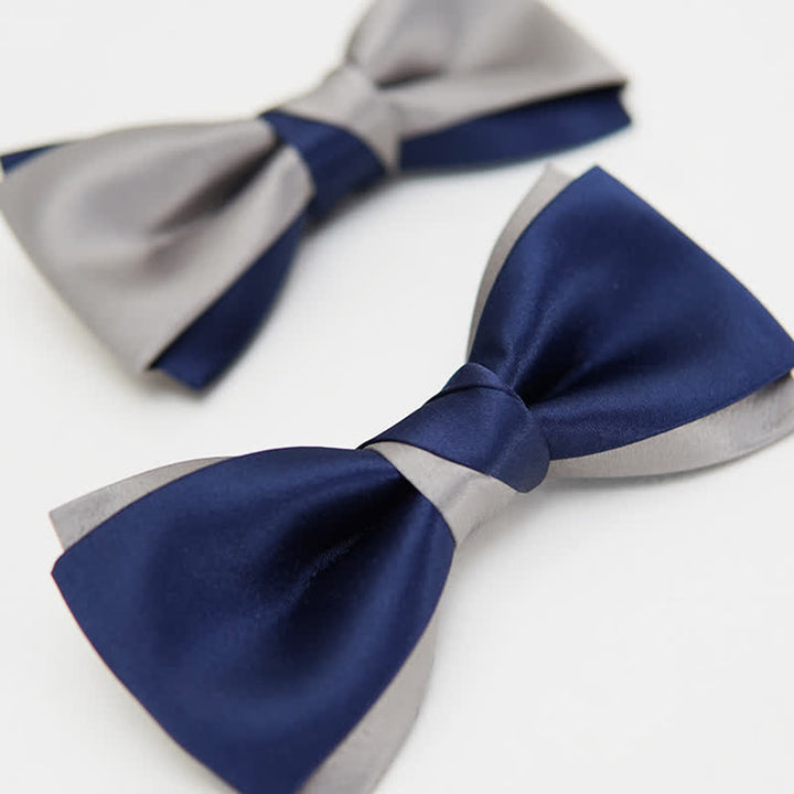 Men's Noble Navy & Silver Double Layered Bow Tie - image 3