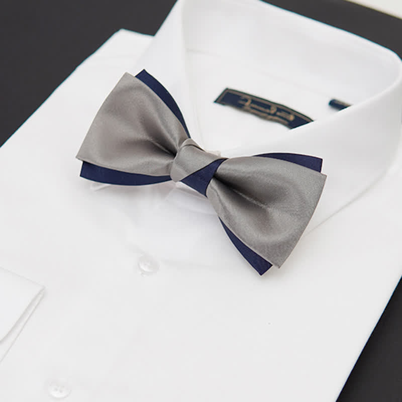 Men's Noble Navy & Silver Double Layered Bow Tie - image 5