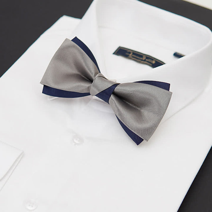 Men's Noble Navy & Silver Double Layered Bow Tie - image 5
