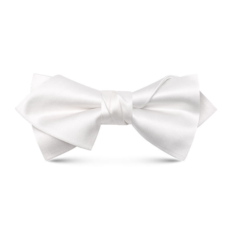 Men's Unique Irregular Double Layered Pointed Bow Tie - White - image 8