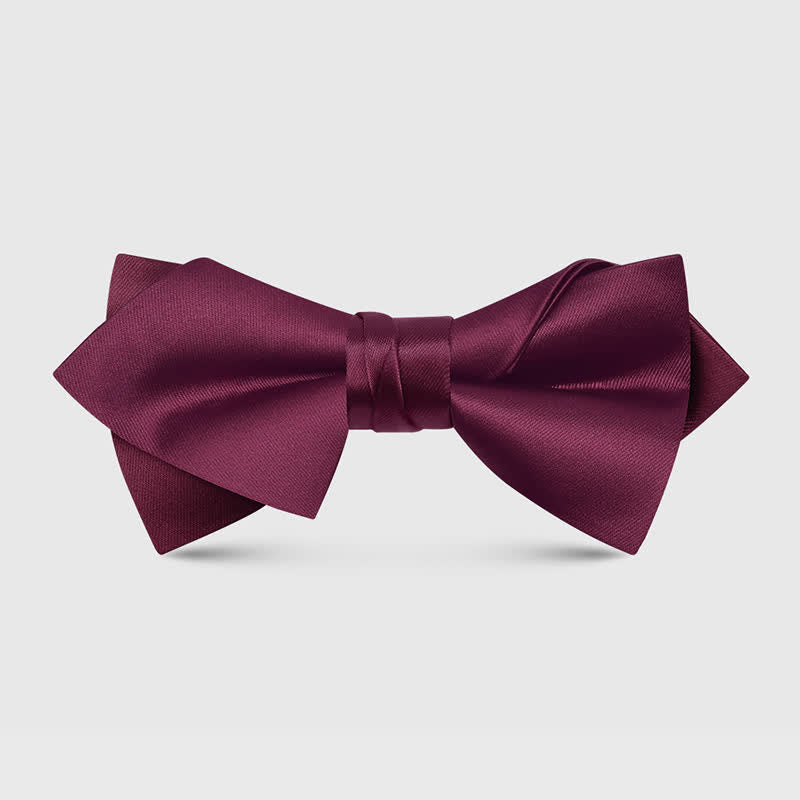 Men's Unique Irregular Double Layered Pointed Bow Tie - Burgundy - image 4