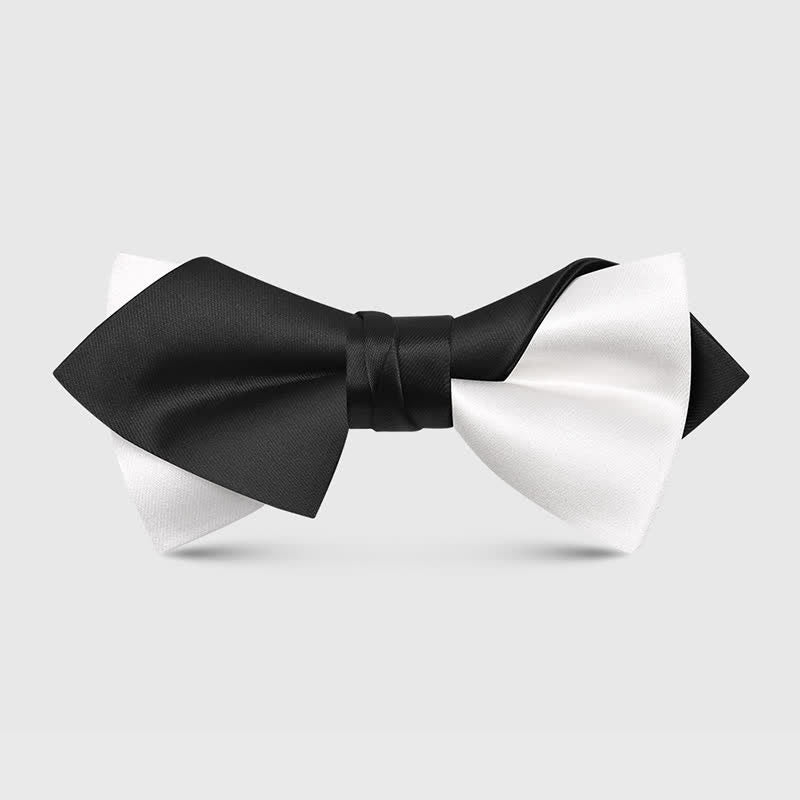 Men's Unique Irregular Double Layered Pointed Bow Tie - Black & White - image 6