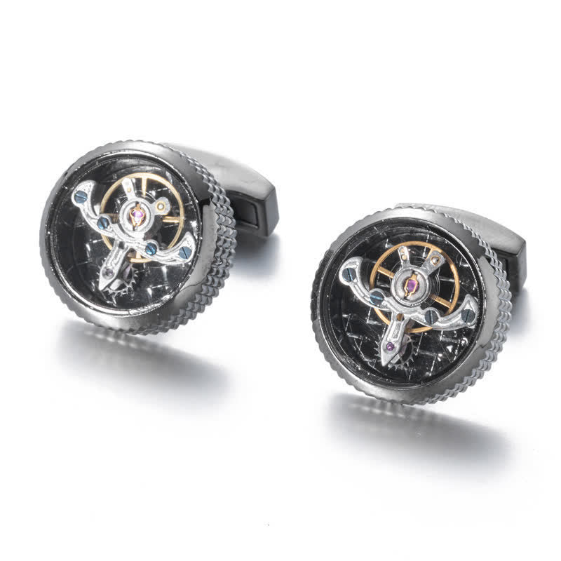Men's Cool Tourbillon Mechanical Watch Cufflinks - Silver - image 1