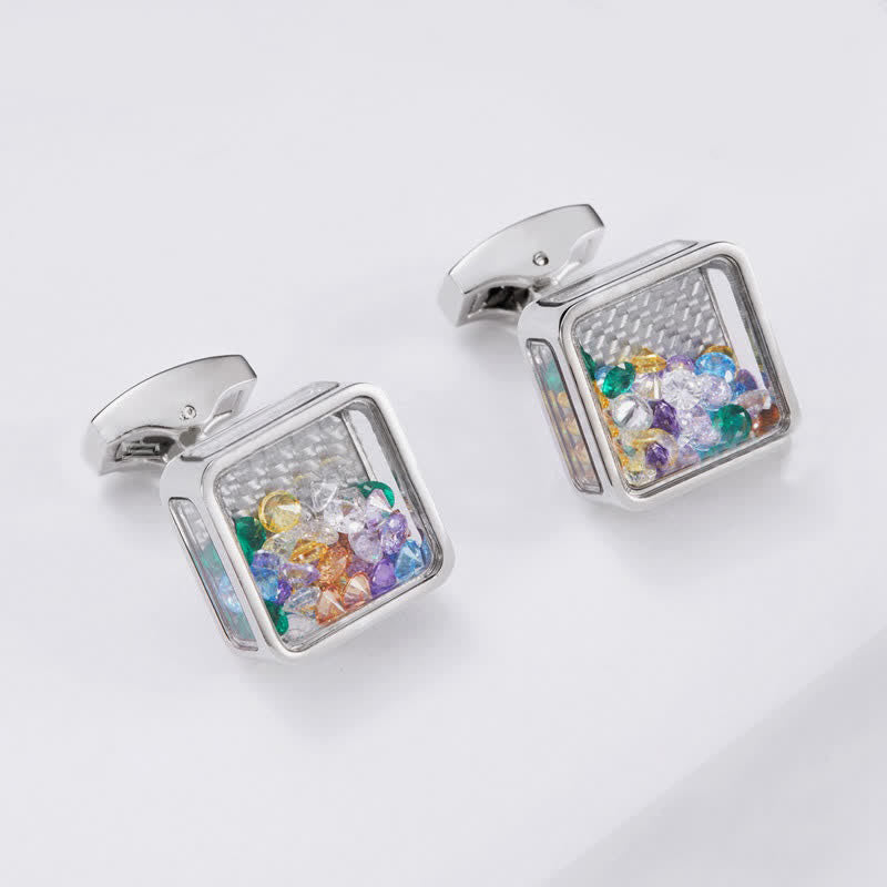 Men's Colorful Zircon Silver Square Cufflinks - image 3