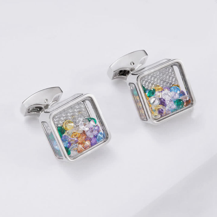 Men's Colorful Zircon Silver Square Cufflinks - image 3
