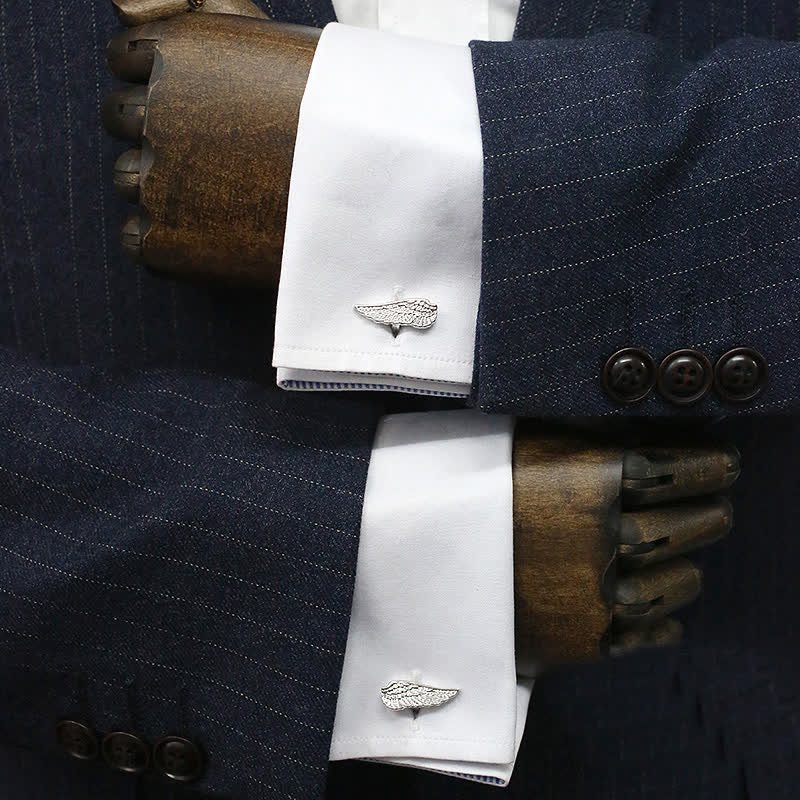 Men's Black & Silver Angel Wings Cufflinks - image 3