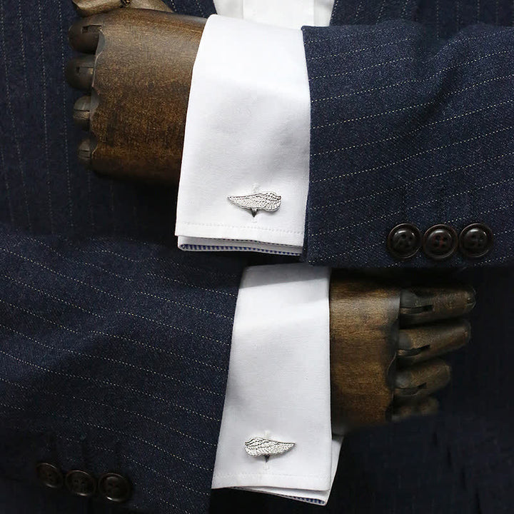 Men's Black & Silver Angel Wings Cufflinks - image 3