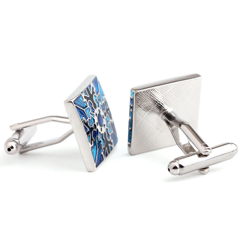 Men's Snowflake Pattern Enamel Square Cufflinks - image 5