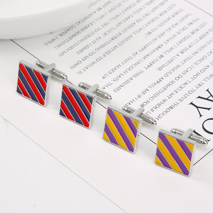 Men's Classical Two Tone Square Striped Cufflinks - image 4