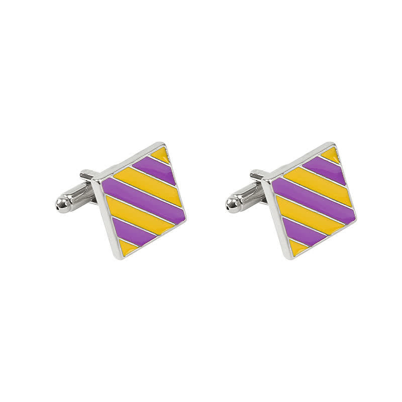 Men's Classical Two Tone Square Striped Cufflinks - Yellow & Purple - image 7