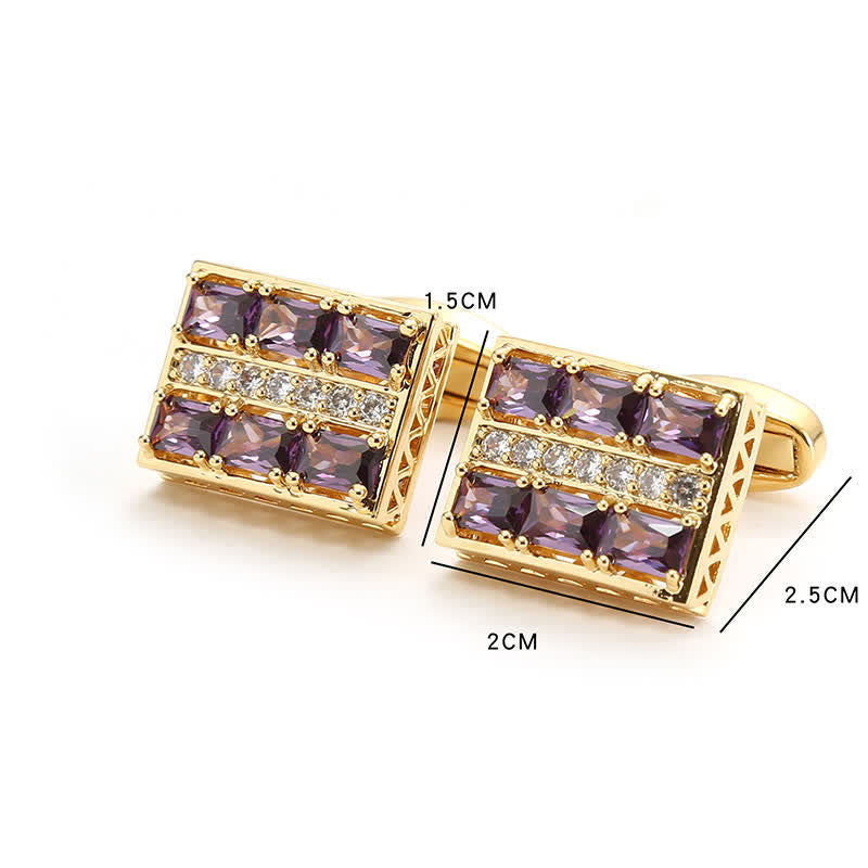 Men's Gold Plated Luxury Shiny Zircon Cufflinks - Violet - image 6