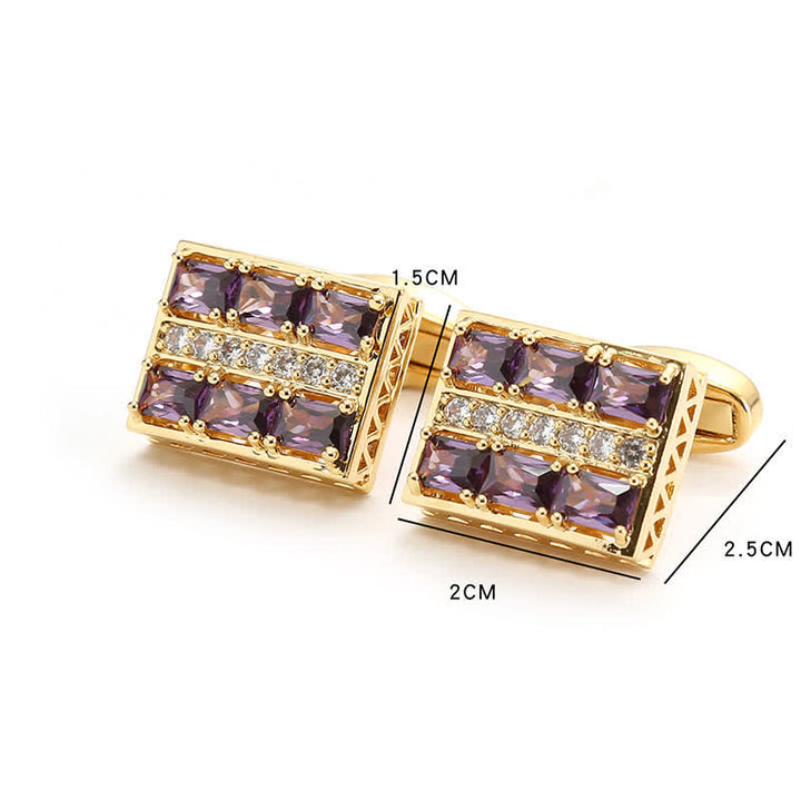 Men's Gold Plated Luxury Shiny Zircon Cufflinks - Violet - image 6