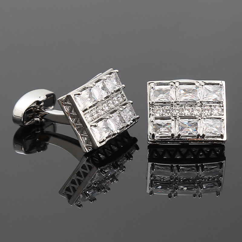 Men's Gold Plated Luxury Shiny Zircon Cufflinks - White & Silver - image 5