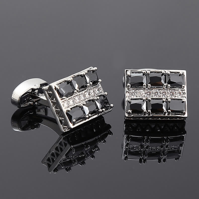 Men's Gold Plated Luxury Shiny Zircon Cufflinks - Black - image 2