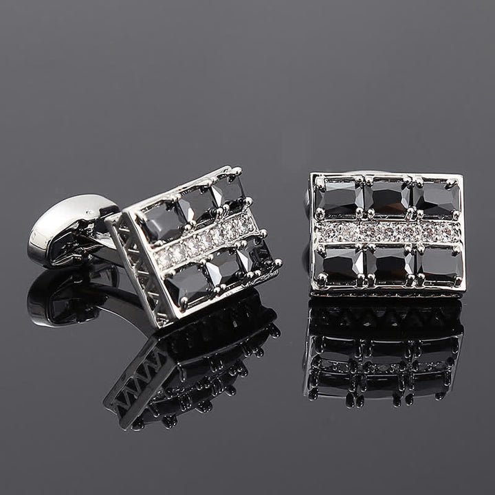 Men's Gold Plated Luxury Shiny Zircon Cufflinks - Black - image 2